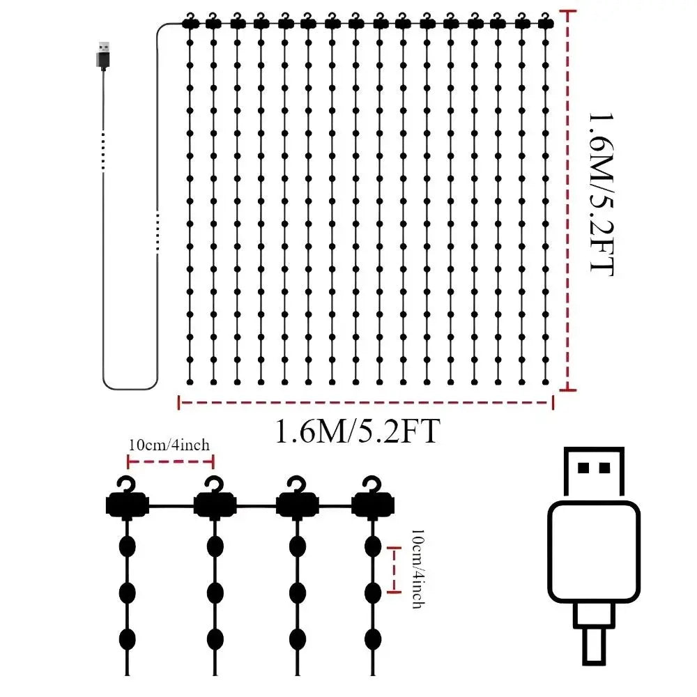 APP Controlled Fairy String Lights DIY Pattern Music Sync LED Curtain Lights Timer Function USB Powered Smart Lights