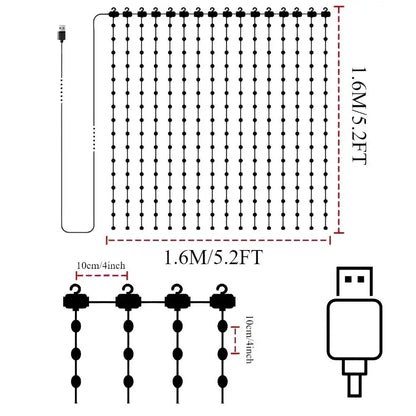APP Controlled Fairy String Lights DIY Pattern Music Sync LED Curtain Lights Timer Function USB Powered Smart Lights